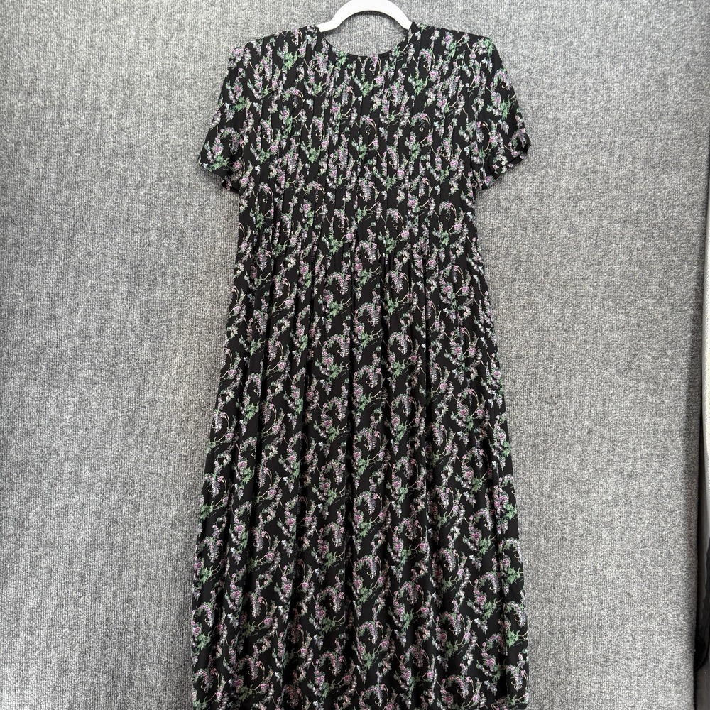 Vintage Positive Attitude Dress Petite 4p Black Floral Boho Cottage Prairie